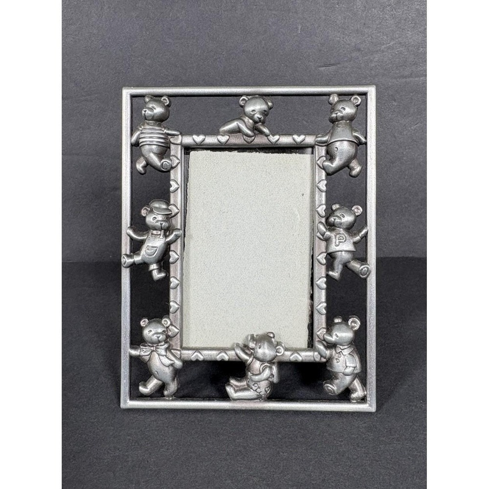 Teddy Bear Picture Frame Pewter Tone Nursery Baby Photo Frame 4.5" x 3.5"
